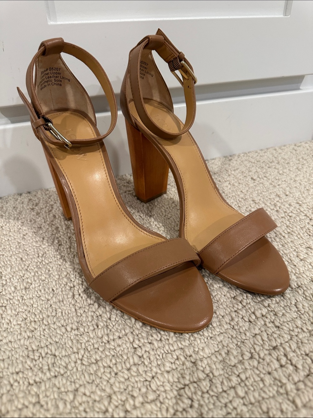 Women’s Tan Block Heel Ankle-Strap Sandals, jcrew Factory, 8.5, worn once! EUC
